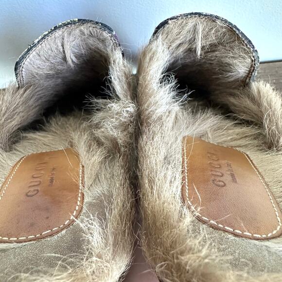 Gucci Princetown Jacquard Kangaroo EU 37 US 6.5/7 Horsebit Fur Heart Mule Slides - Picture 9 of 12